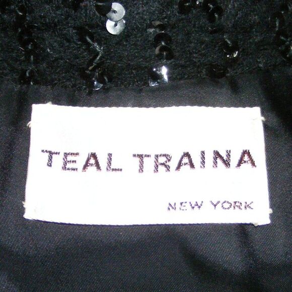 Vintage TEAL TRAINA Jacket, S, Black Boucle, Sequins, Snap front, Lapel Collar - Picture 11 of 12